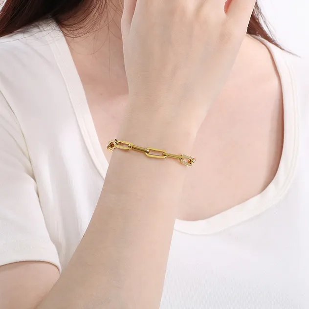 Unisex Style Lobster Clasp Chain 18K Gold Plated Twisted Stainless Steel Bracelet
