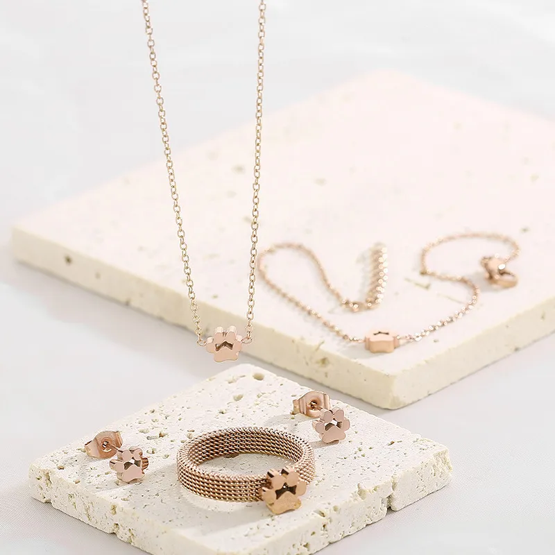 Personalized Cat Paw Stainless Steel Jewelry Set of Four Jewelry Pieces