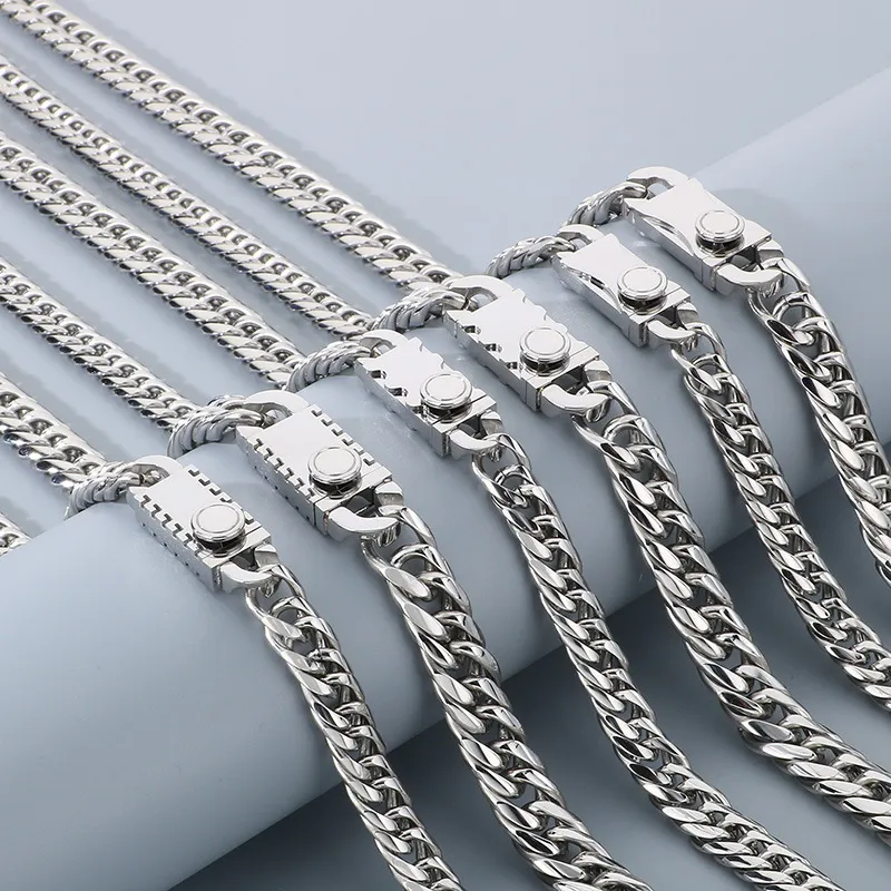 Personalized Double-Knitted Round Polished Button Bracelet, European and American Fashion Double-Knitted Denim Chain Polished Stainless Steel Men's Necklace Set