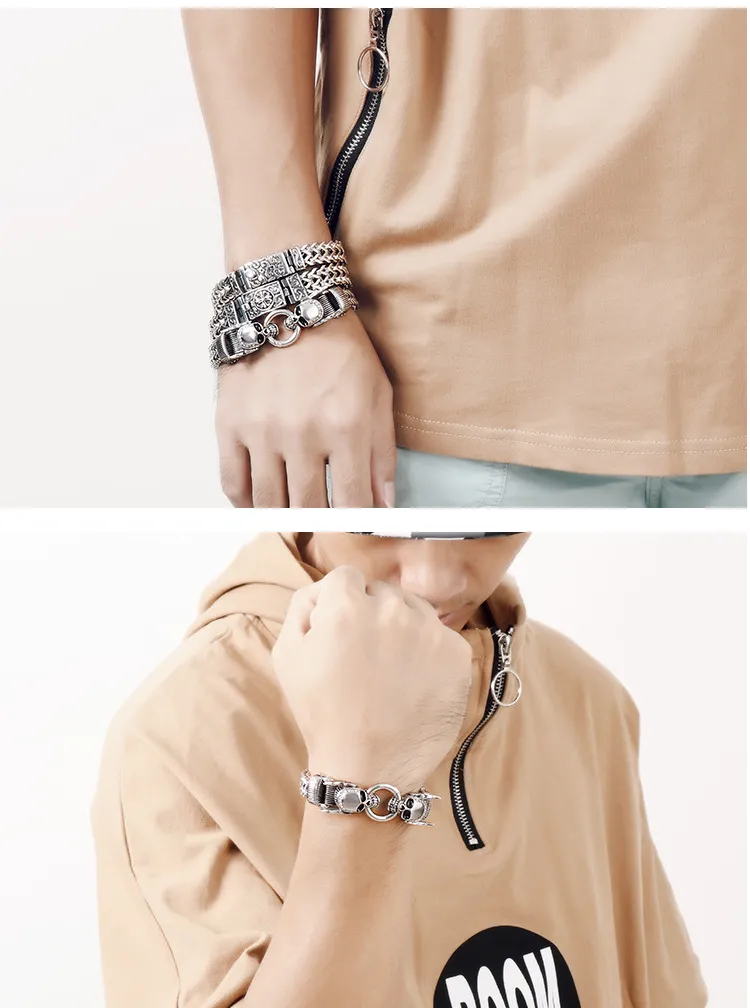 Personalized Square Fish Scale Titanium Steel Bracelet Skull Punk Men's Retro Pattern Stainless Steel Bracelet
