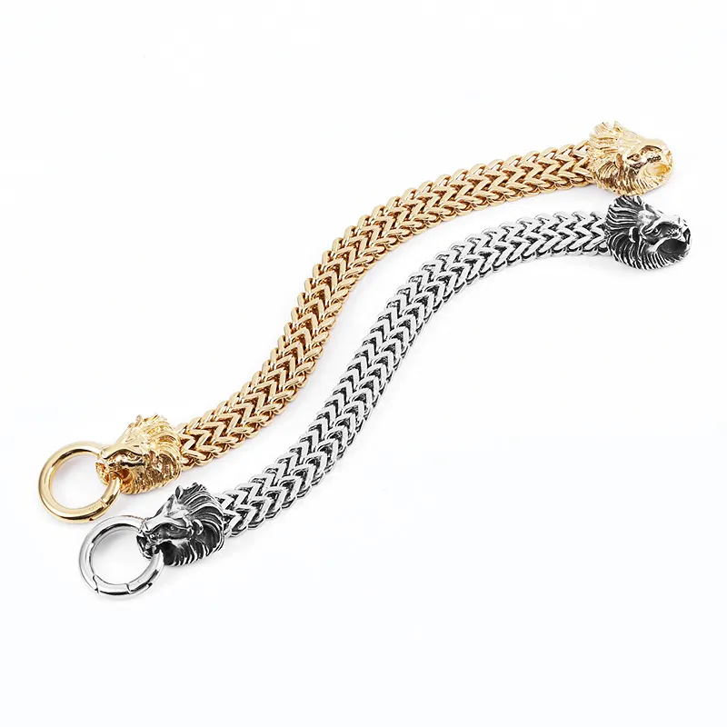 Wholesale Stainless Steel Creative Double Row Keel Chain Ghost Head Lion Head Round Buckle Men's Domineering Bracelet