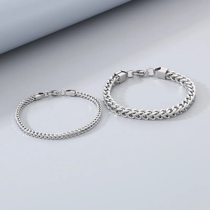 New Stainless Steel Couple Keel Bracelet European and American Simple Four Sided Polished High-End Cuban Chain Bracelet Wholesale