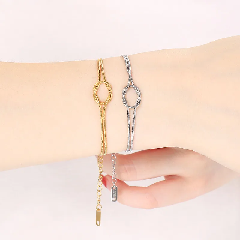 Ins Women's Bracelet 18K Gold-Plated Adjustable Knotted Round Snake Chain Delicate Jewelry