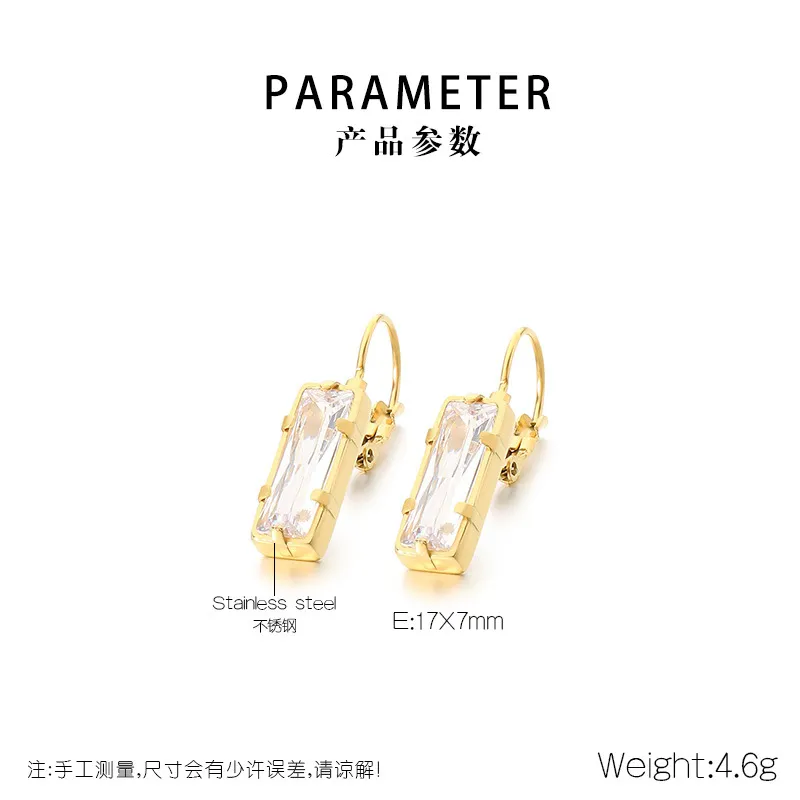 Exquisite Minimalist Square Zircon Stainless Steel Earrings Light Luxury Geometric Earrings Women