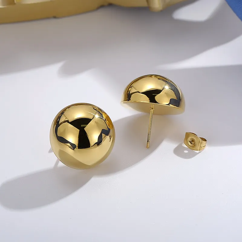 Stainless Steel Hemispherical Hollow Simple and Elegant Light Luxury Earrings