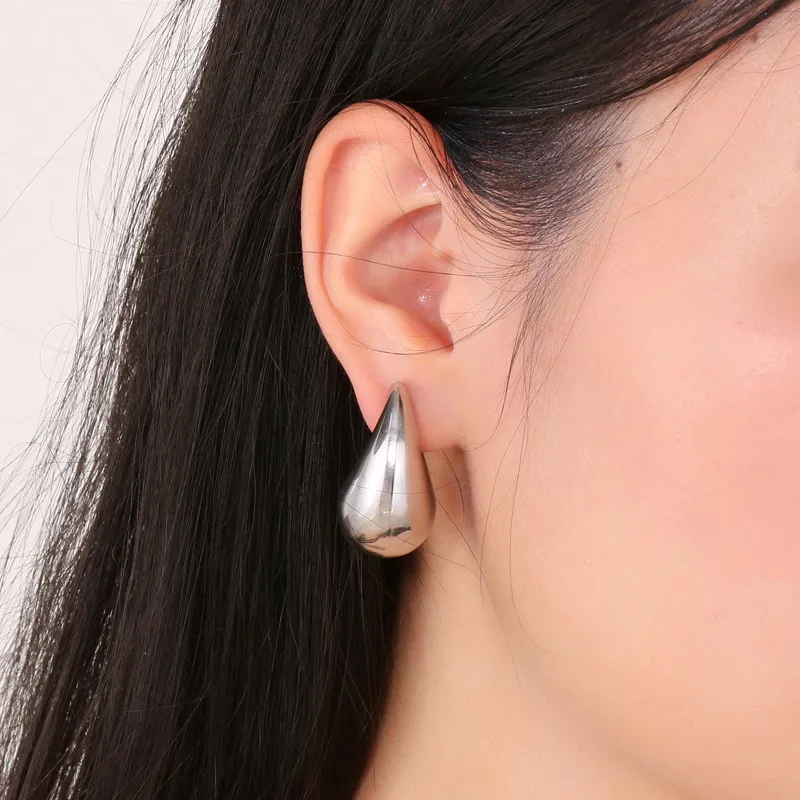 Stylish and Sophisticated Chubby Teardrop Earrings Stainless Steel Hollow Earrings