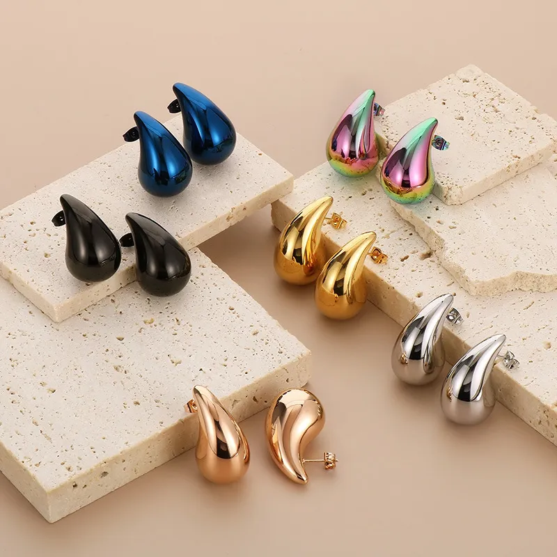 Stylish and Sophisticated Chubby Teardrop Earrings Stainless Steel Hollow Earrings