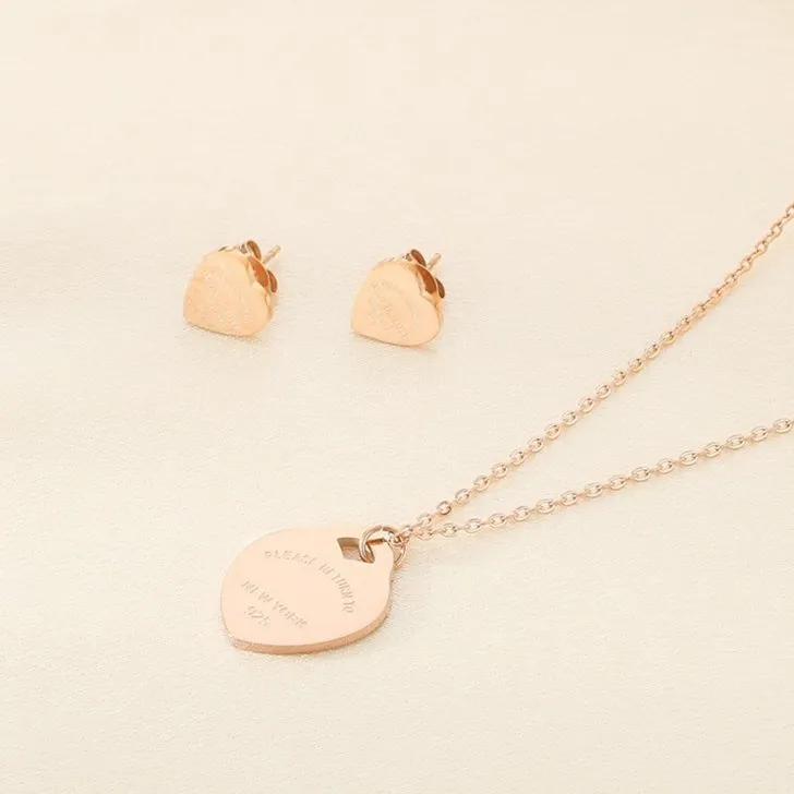 Stylish O-Shaped Chain Necklace Sets with Heart Earrings Jewelry for Women