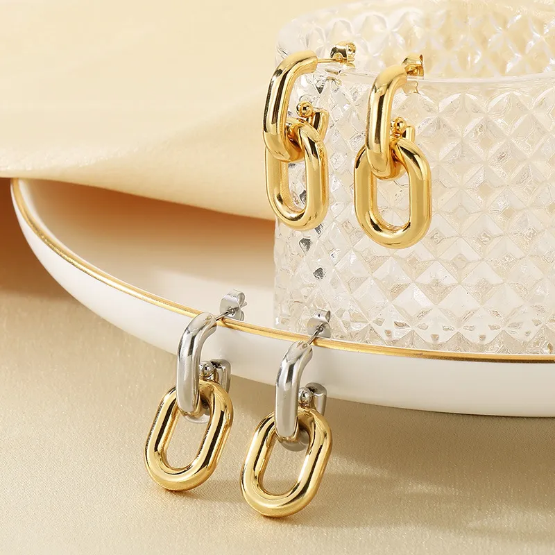 Minimalist Round Stainless Steel Earrings Elegant 18K Gold-Plated Chain Earrings Wholesale Jewelry