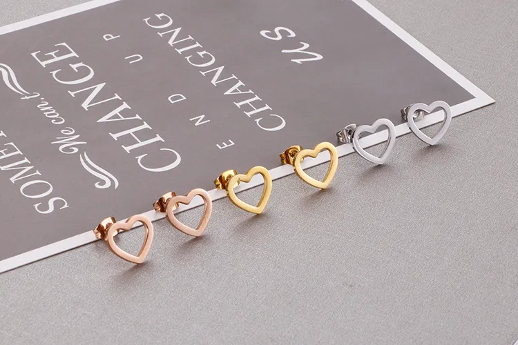 European American Fashion Minimalist Trendy Earrings Stainless Steel Hollow Heart Stud Earrings