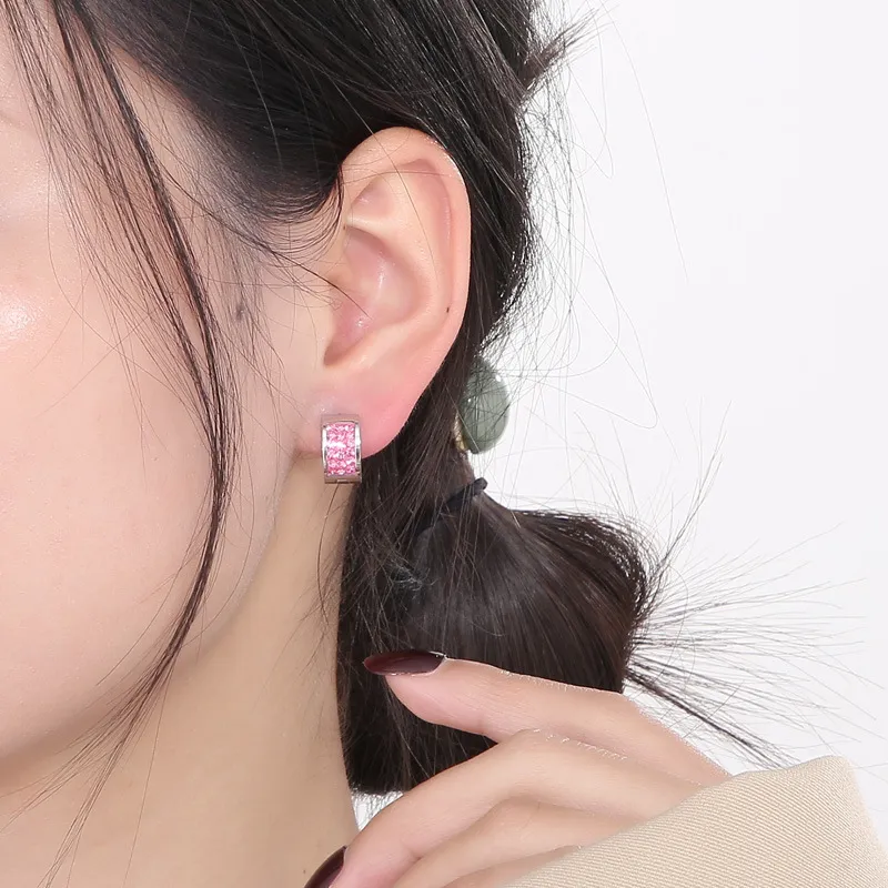 European American New Arrival Rhinestone-Encrusted Ear Buckles Trendy Stainless Steel Stud Earrings