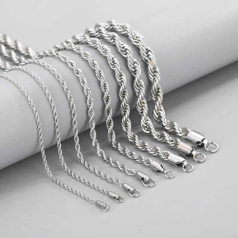 Minimalist Style Trendy Thick and Thin Clavicle Chain Accessories, Rock and Hip-Hop Steel Color Stainless Steel Fried Dough Twists Necklace for Men and Women