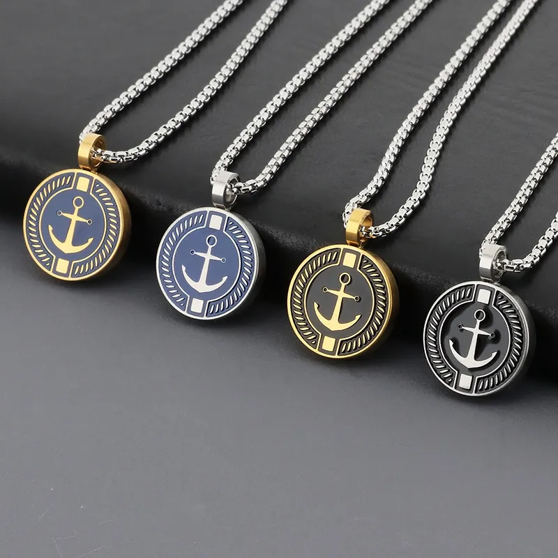 Couple Necklace, Stainless Steel Sailing Ship Anchor, Starry Sea Compass, Male Pendant, Personalized Niche Compass Design, Sweater Chain