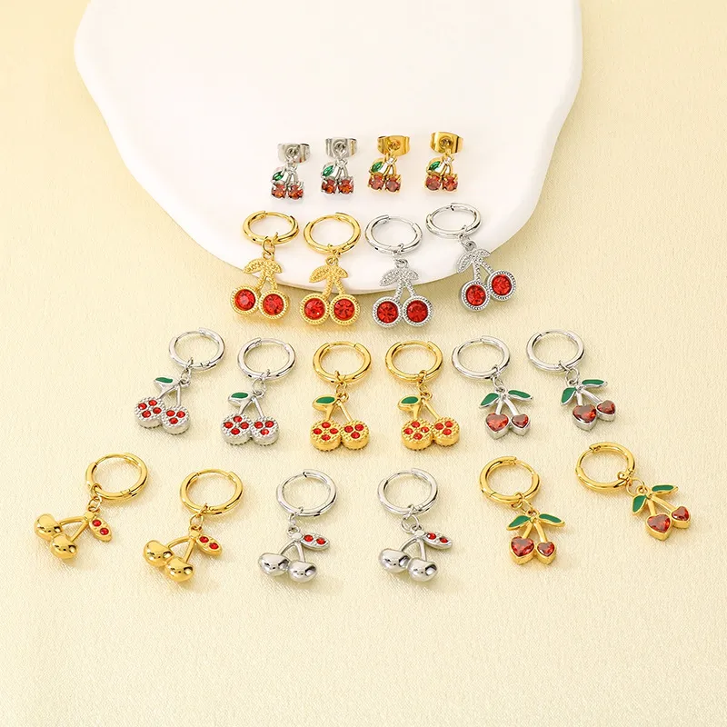 Stainless Steel Strawberry Cherry Shaped Earrings Suitable for Daily Wear as Women's Jewelry