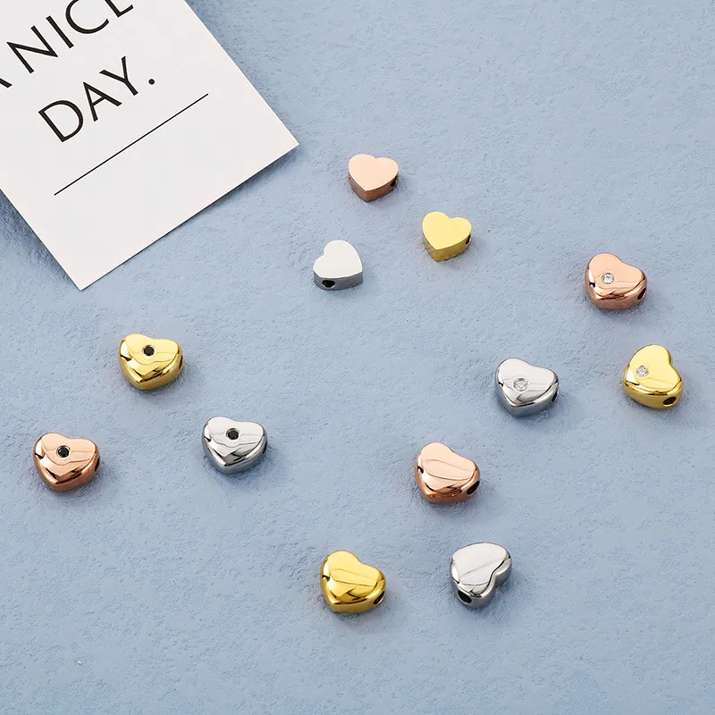 Stainless Steel Heart-Shaped Diamond Studded DIY Jewelry Accessories