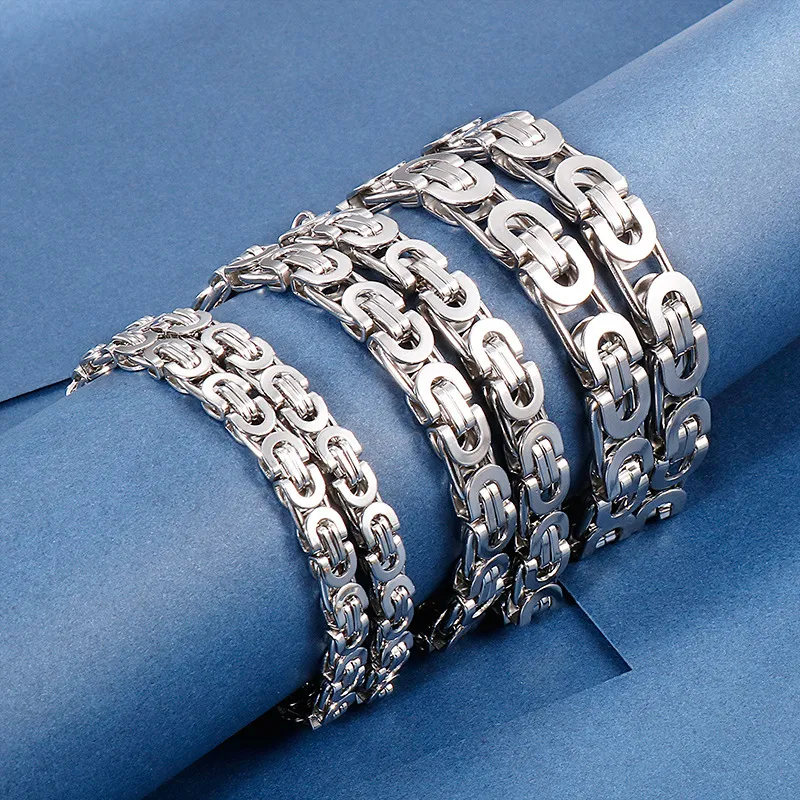 Cross-Border Foreign Trade Stainless Steel Creative Loop Necklace, Punk Fashion Style Men's Section Chain Bracelet Set
