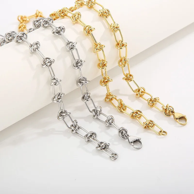 European and American Fashion Personality Stainless Steel Geometric Square Knot Jewelry Bracelet&Necklace Accessories