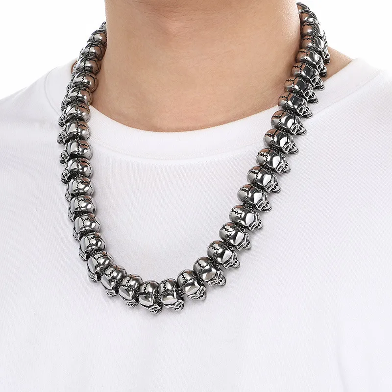 Hip-Hop Skeleton Men's Stainless Steel Bracelet Neclace Creative Polished Skull Jewelry Set