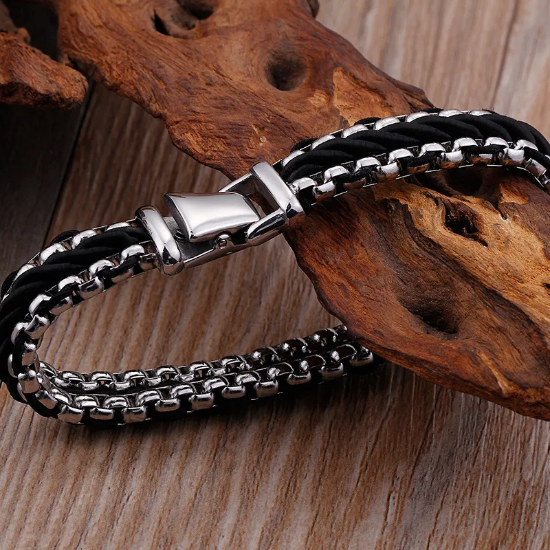 Popular Nylon Rope Weaving Bracelet Fashion Stainless Steel Chain Weaving Men's Stainless Steel Jewelry Wholesale