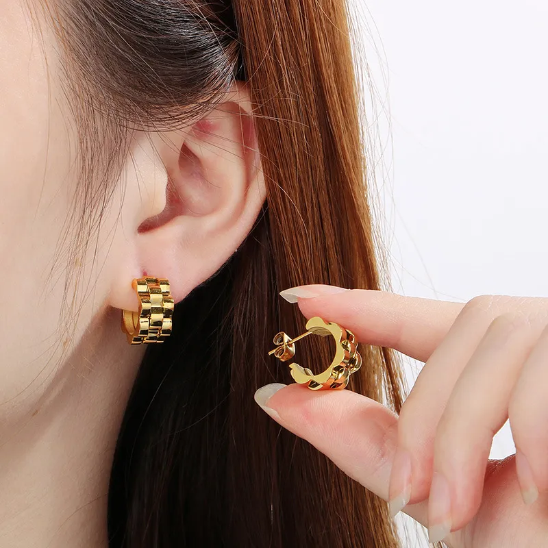 Classic Stainless Steel C Shaped Unisex Earrings Gold Plated Hoop Earrings