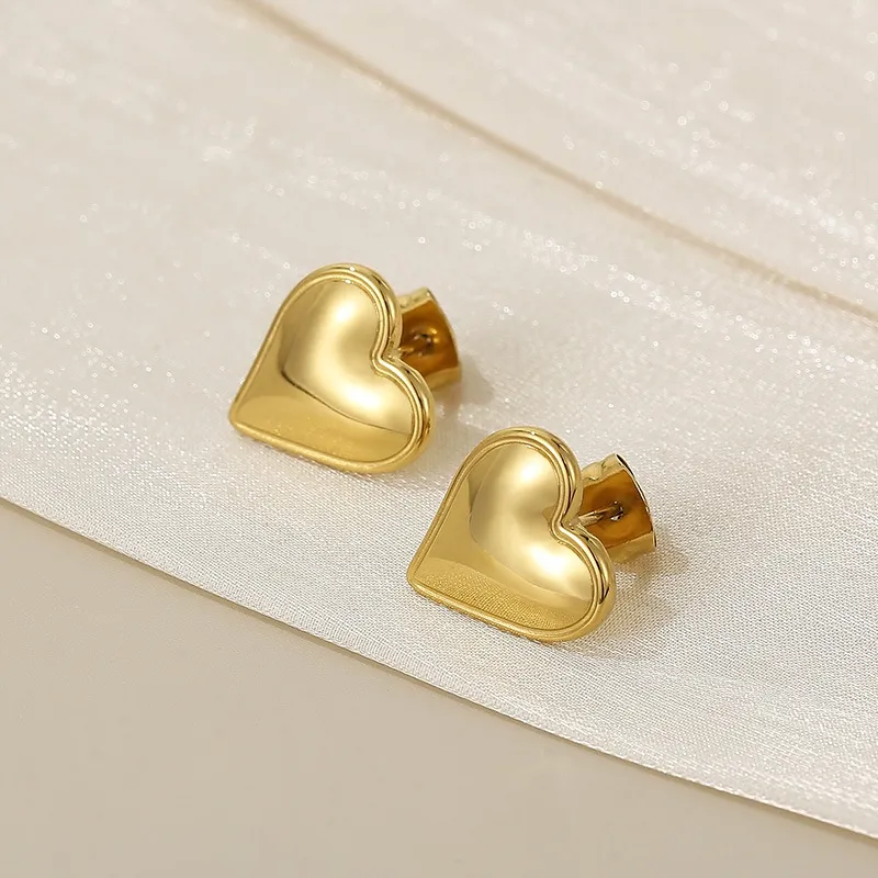 Women Gold Plated Stainless Steel Double Heart Earrings Luxury Hypoallergenic Earrings