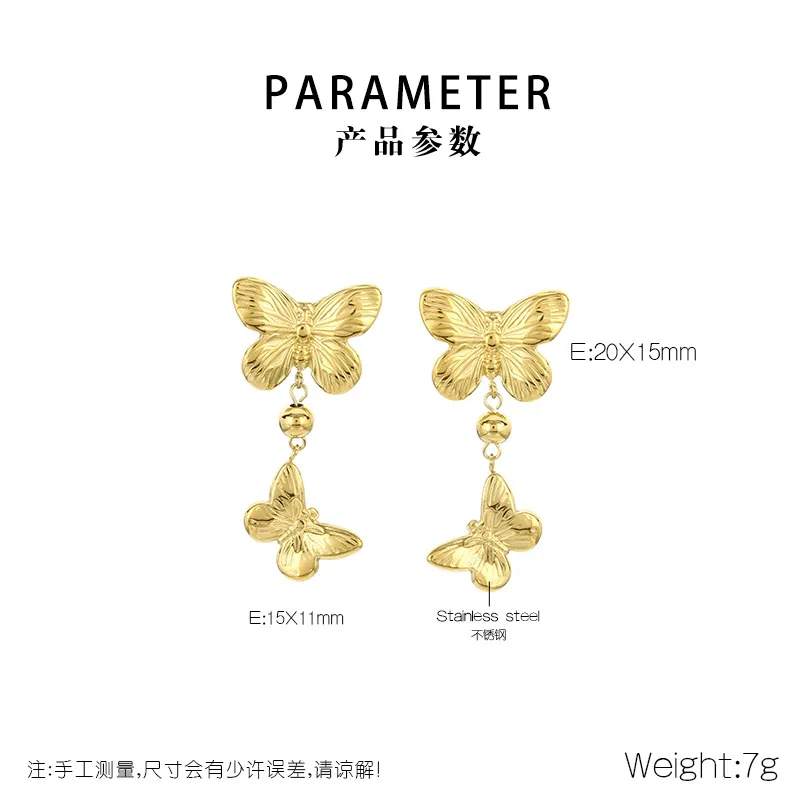 Luxury Double Layer Textured Butterfly Stainless Steel Earrings Unique Jewelry