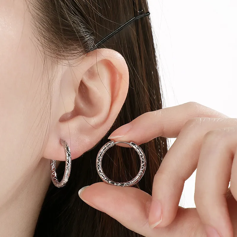 Korean Elegant Rhombus Stainless Steel Hoop Huggie Earrings Minimalist Unisex Jewelry