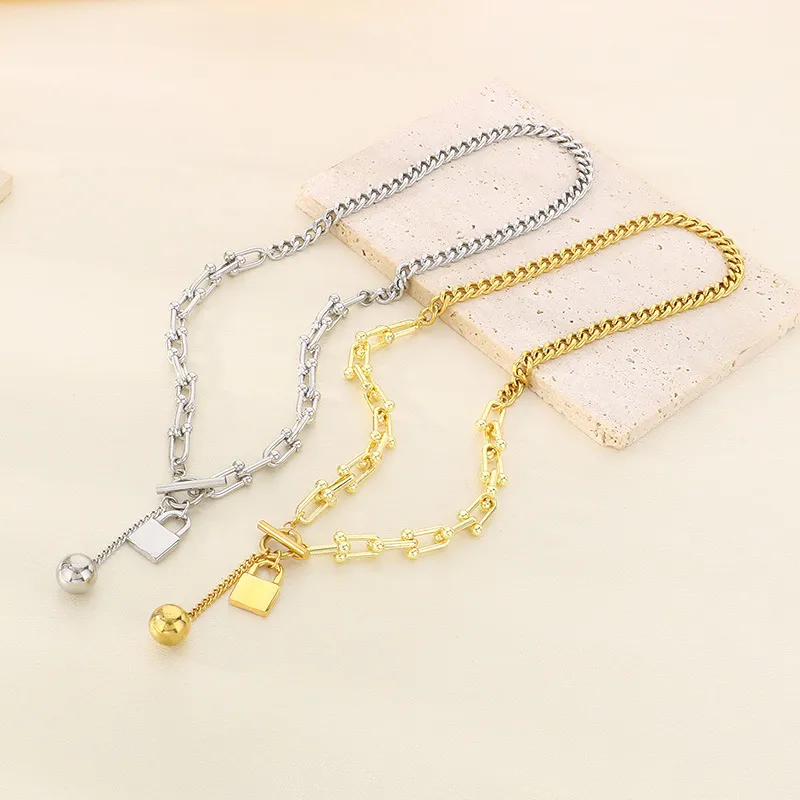 Hip-Hop Ball Padlock Gender-Neutral Sweater Chain Beaded Stainless Steel Jewelry Set Wholesale