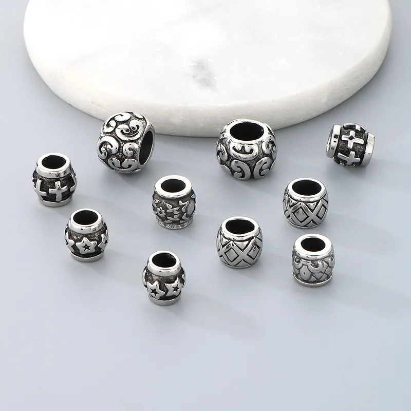 Stainless Steel Jewelry Barrel Bead Accessories Large Hole Bracelet Spacer Beads