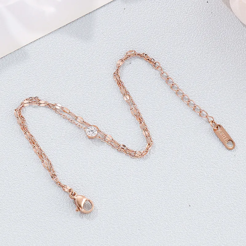 Cubic Adjustable Stainless Steel Chain Link Double-Layer Women's Bracelet