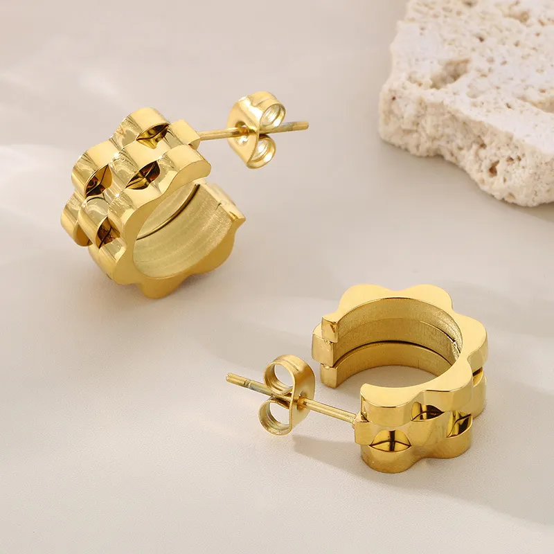Ins Fashion Texture Earrings 18K Gold-Plated Hip Hop Two-Tone Stainless Steel Earrings