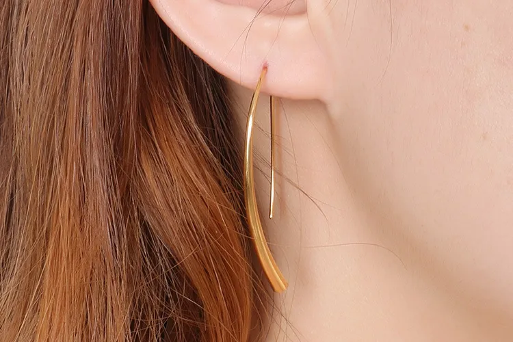 Simple and High-End Stainless Steel Creative Water Droplet Line Geometric Tassel Earrings