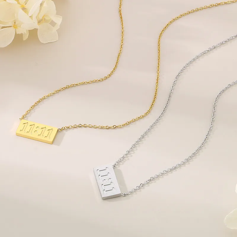 Customized Carved Stainless Steel Gold-Plated Angel Number 11: 11 Pendant Necklace