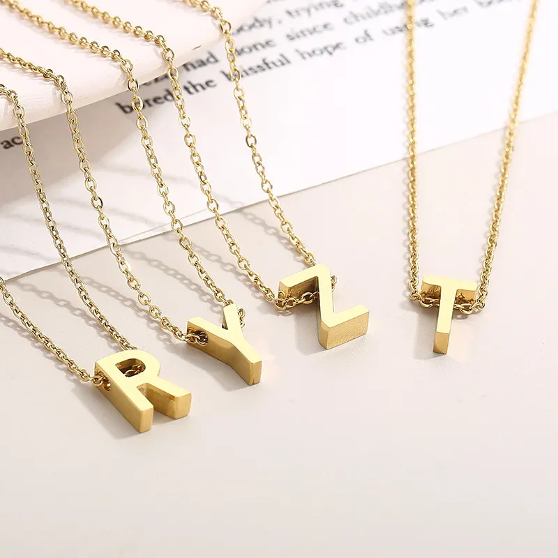 18K True Gold Electroplated Simple English 26 Letters Stainless Steel Pendant Necklace
