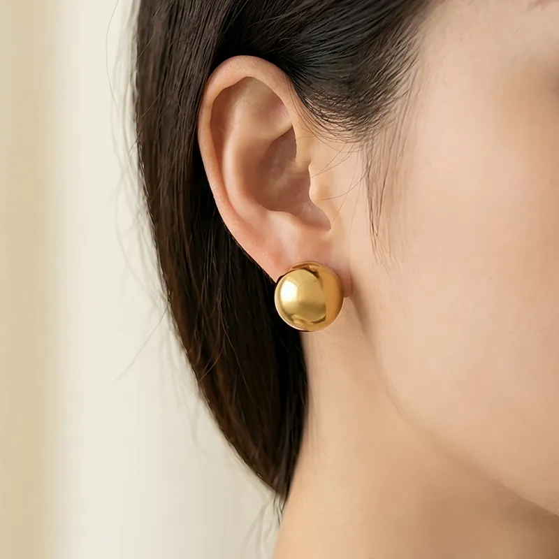 Round Beaded Stainless Steel Stud Earrings Available in Various Sizes and Colors