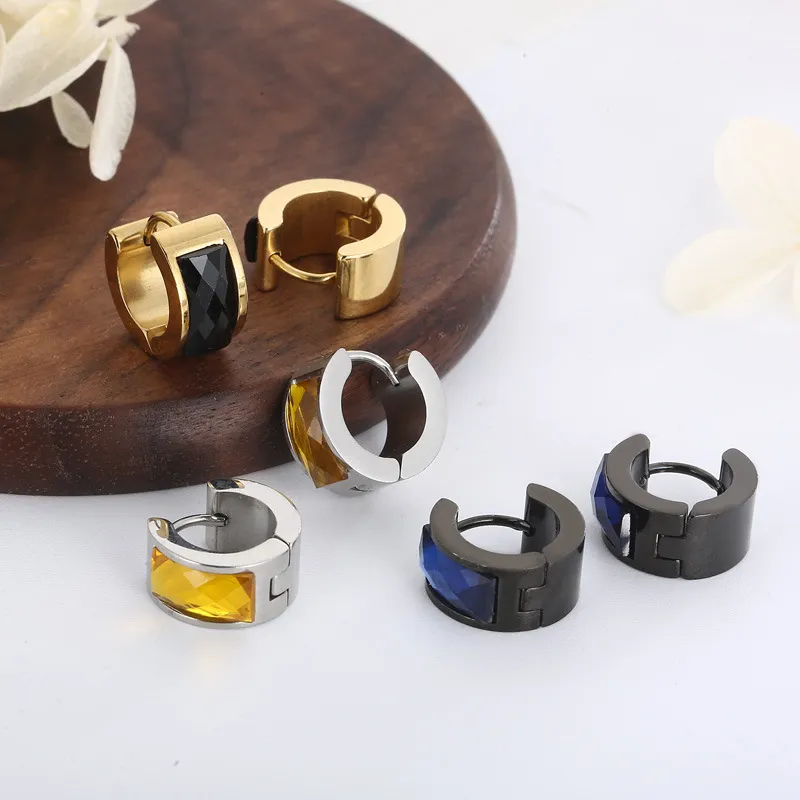 European and American Style Glass Ear Clips Stainless Steel Earrings for Women