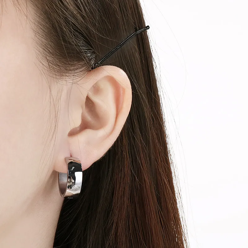 Minimalist Smooth Stainless Steel Huggie Stud Earrings Versatile Trendy Unisex Daily Jewelry