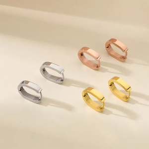 Geometric Stainless Steel Huggie Earrings Minimalist Unisex Trendy European Jewelry