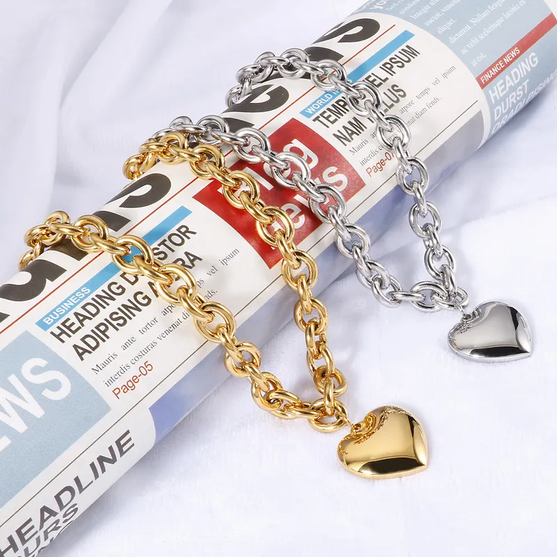 Minimalist Personalized Large Heart Pendant Stainless Steel Necklace Hip-Hop Stainless Steel Jewelry Set