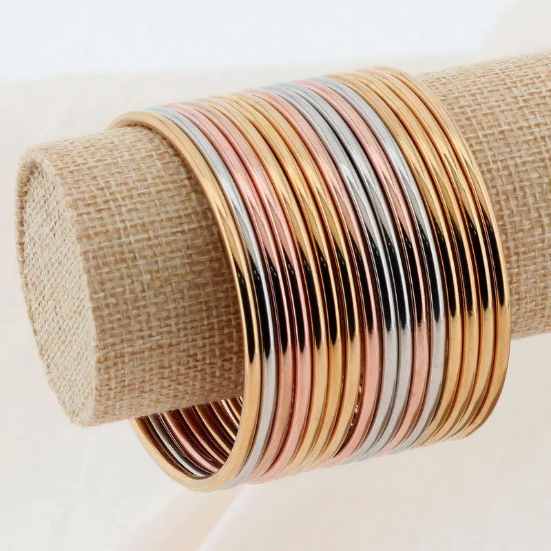 Wholesale Classic Circle Gold Plated 3mm Thin Round Hoop Stack Bangle Bracelet