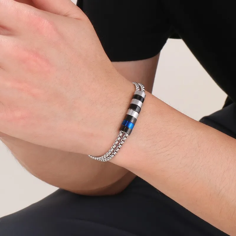 Wholesale Stainless Steel Double-Layer Boat Anchor Color Matching Bracelet Jewelry Buckle Trendy Men's Jewelry