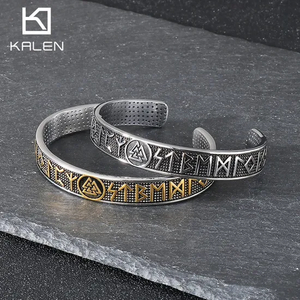 Vintage Viking Runic Textured Bracelet, Nordic Mythology Triangle Knot Personalized Men's Stainless Steel C-Shape Jewelry