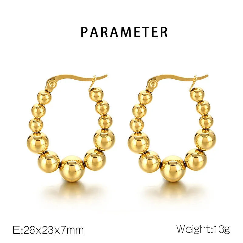 Minimalist Bold Ellipse Bead Earrings Gold U-Shaped Geometric Stainless Steel Clip-on Earrings