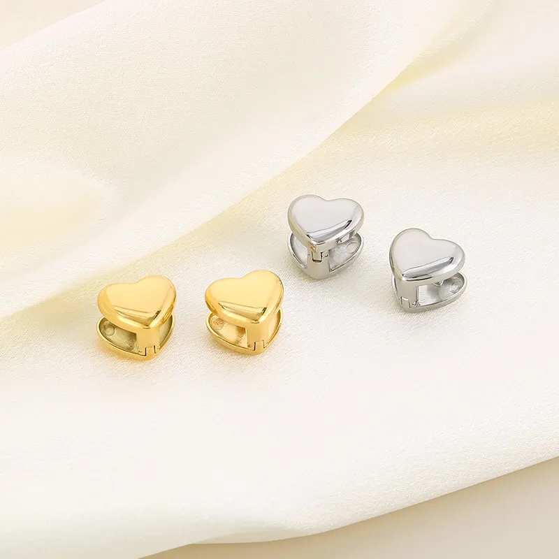 Minimalist Style Stainless Steel Polished Double-Sided Heart-Shaped Ear Clip Earrings Wholesale