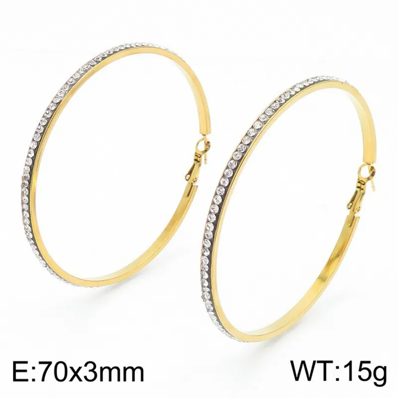 Trendy Statement Earrings Geometric Round Hollow Rhinestone-Embedded Stainless Steel Hoops Women Wholesale