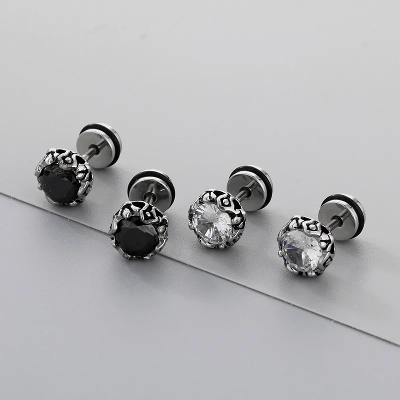 Punk Style Retro Personality Stainless Steel High-End Feeling Diamond Studded Geometric Temperament Earrings