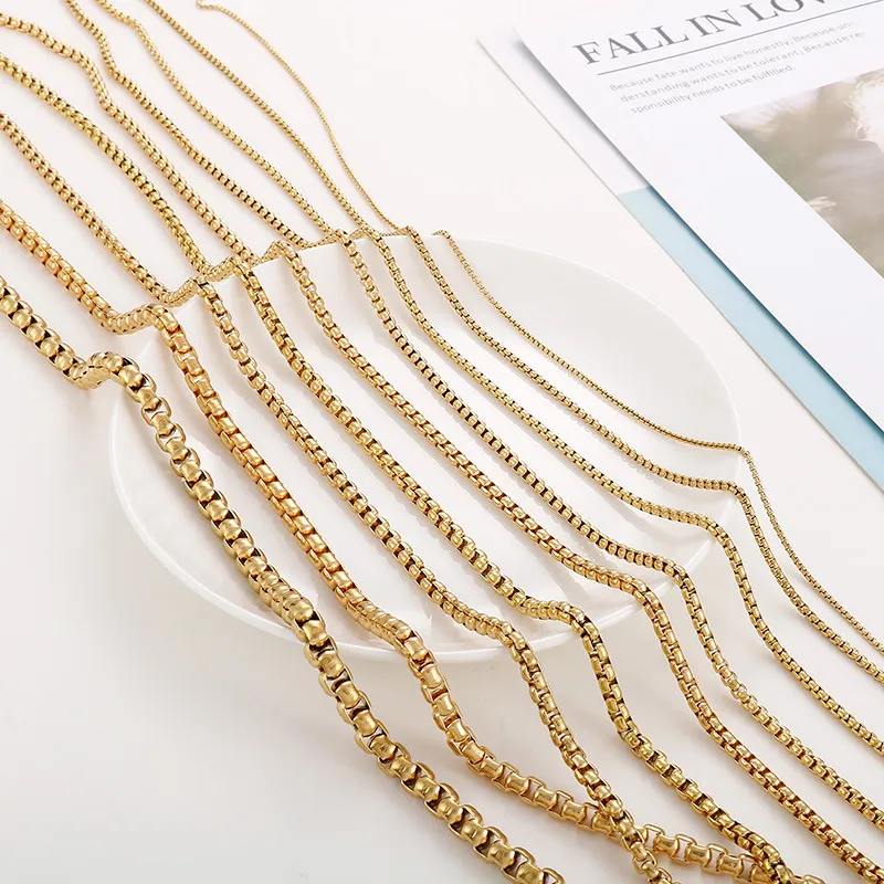 18K Gold Plated Square Pearl Necklace Stainless Steel Multi-Spec Pendant Chain