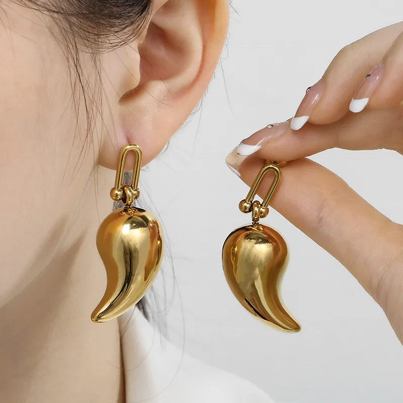 Cross Border Hot Selling Stainless Steel Water Droplet Earrings, Versatile Geometric Earrings for Commuting