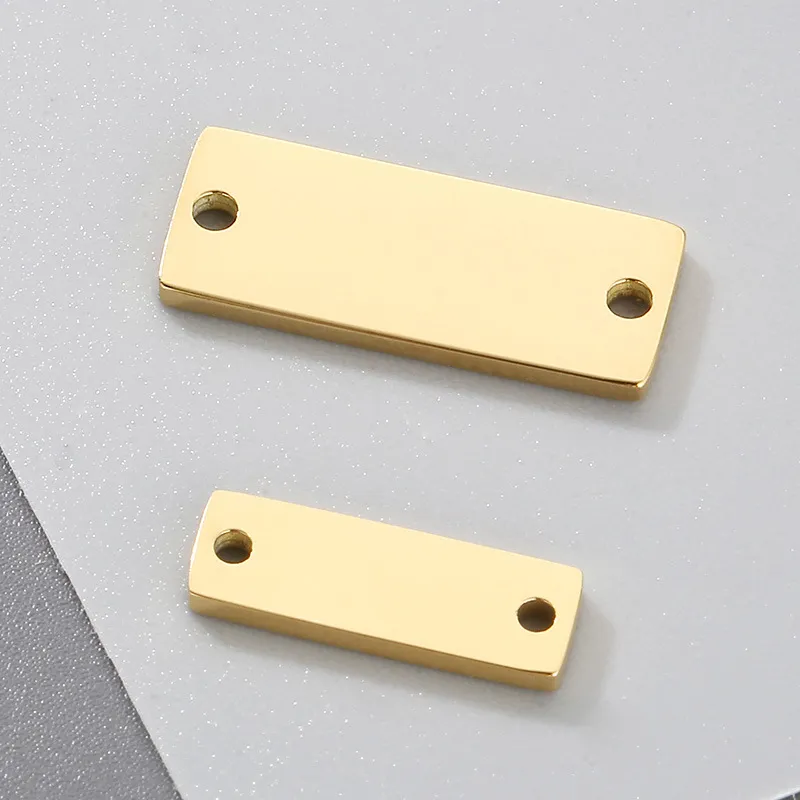 Stainless Steel Rectangular Double Hole Necklace Pendant Smooth Square Bracelet DIY Accessories