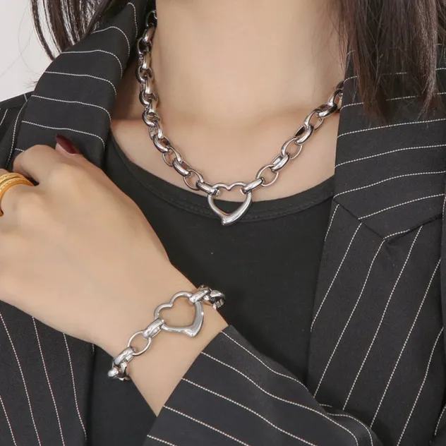 Stylish Hollow Heart Design Stainless Steel Jewelry Set Accessory Collection